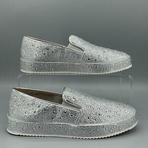 NEW INC Women’s Lenna Slip on Embellished Sneakers Silver Size 7M